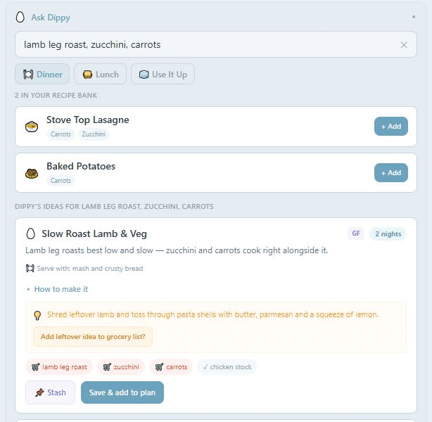 Ask Dippy — type what's on special and get meal suggestions